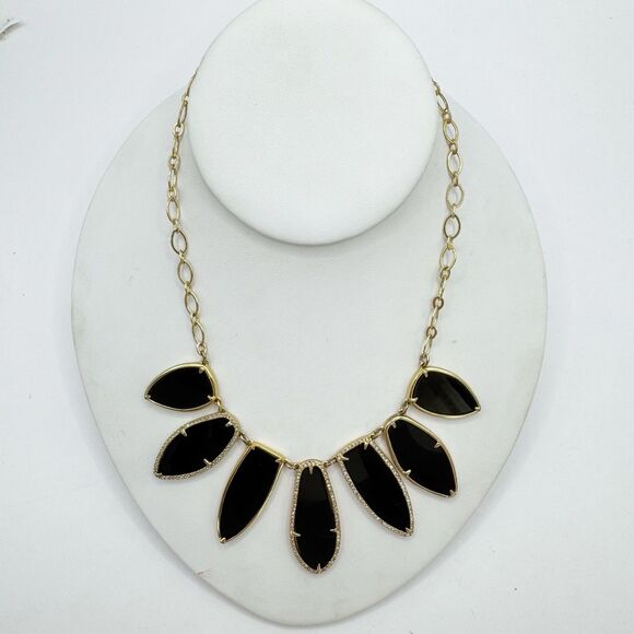 Stella & Dot Necklace Black Gold Tone  Rhinestone Allegria Bib Statement Jewelry - Picture 1 of 13